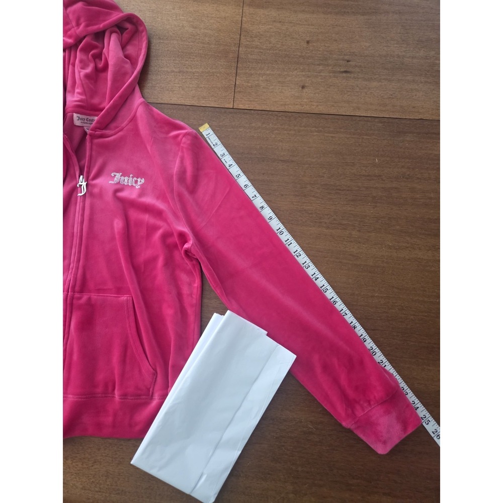 Juicy Couture Velour Hoodie Full Zip Jacket Rhinestone Logo Women's XL Pink - Picture 8 of 10